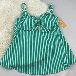 Kona Sol Aqua Green & White Stripe Tankini Top 20W